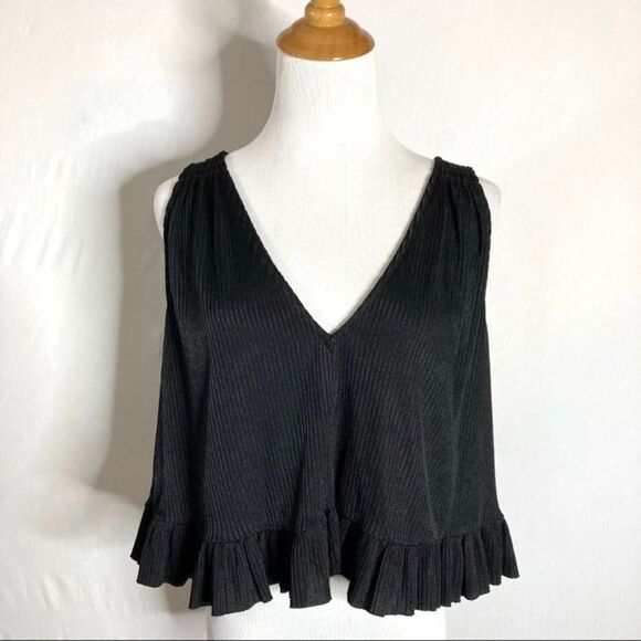 Free People Black No Excuses Draping Crop Top Tank Medium New NWT Tie Back - Picture 1 of 9